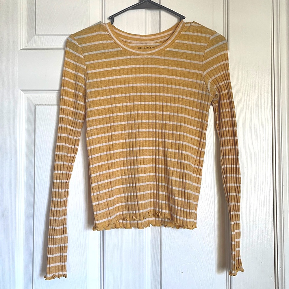 Yellow and White long sleeve with lettuce edges